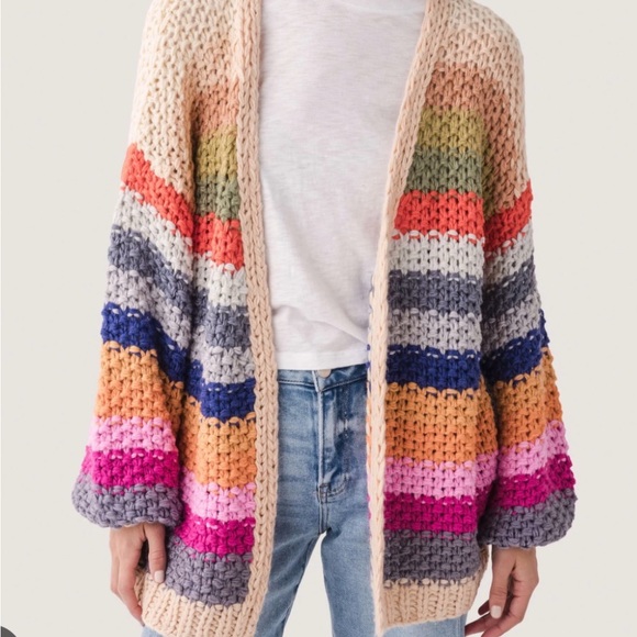 Listicle Sweaters - Chunky Multicolor Striped Crochet Cardigan Sweater